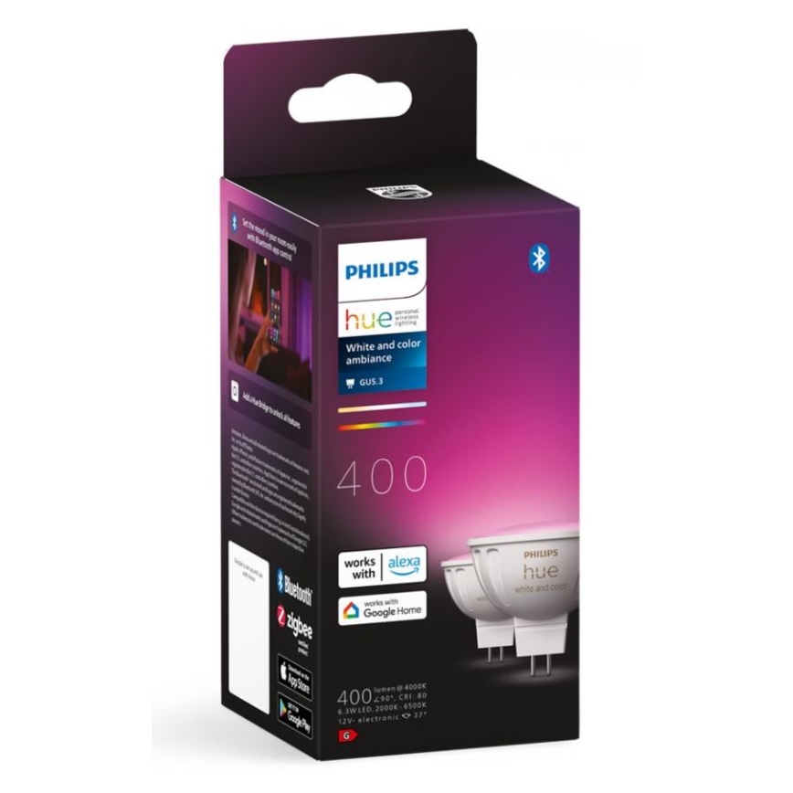 SET 2x Dimmbares LED-RGBW-Leuchtmittel Philips Hue White And Color Ambiance GU5,3/MR16/6,3W/12V 2000-6500K
