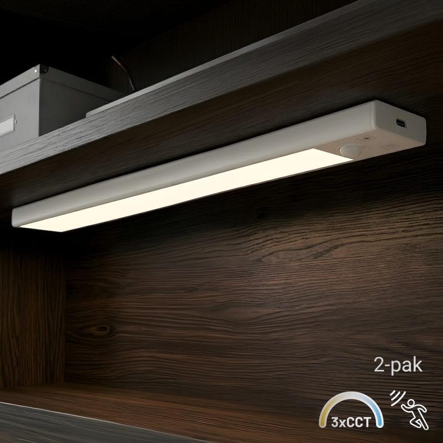 Set da 2 luci ricaricabili a LED per mobili con sensore di movimento e sensore crepuscolare VIRO LED/1,2W/3,7V 800 mAh 3000/4000/6500K 30 cm bianco