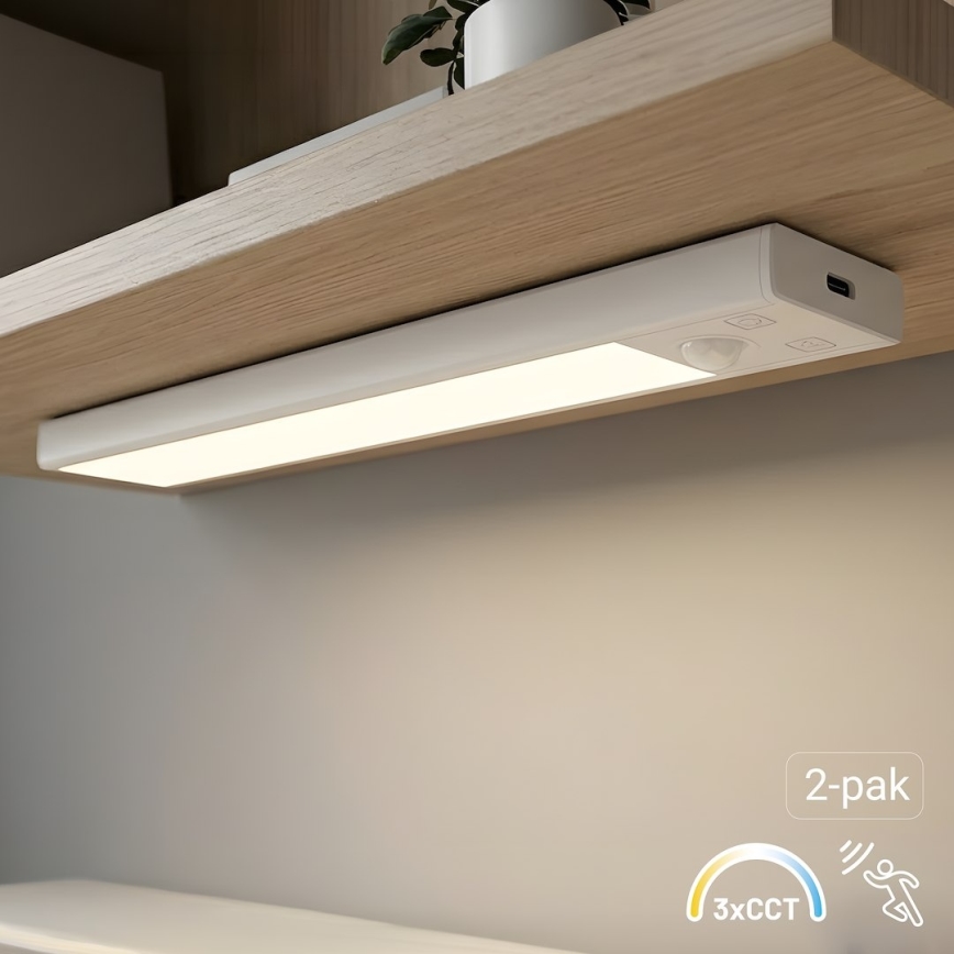 Set da 2 lampade ricaricabili a LED per mobili con sensore di movimento e sensore crepuscolare VIRO LED/1W/3,7V 800 mAh 3000/4000/6500K 20 cm bianco