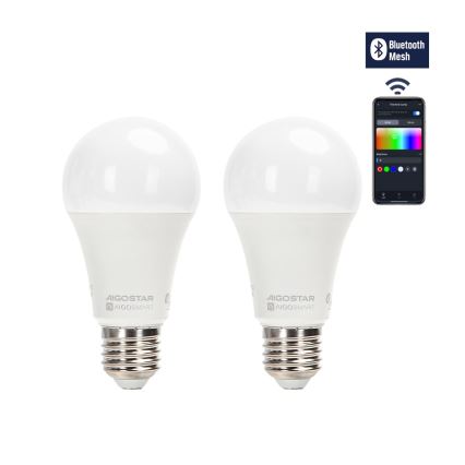 SET 2x Lampadina LED RGBW dimmerabile MESH Smart A60 E27/12W/230V 2700-6500K + telecomando - Aigostar
