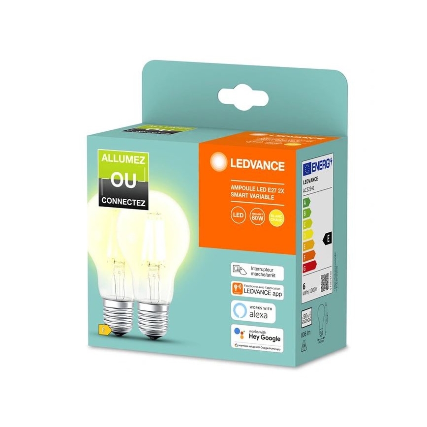 SET 2x Lampadina LED Dimmerabile SMART+ A60 E27/6W/230V 2700K - Ledvance
