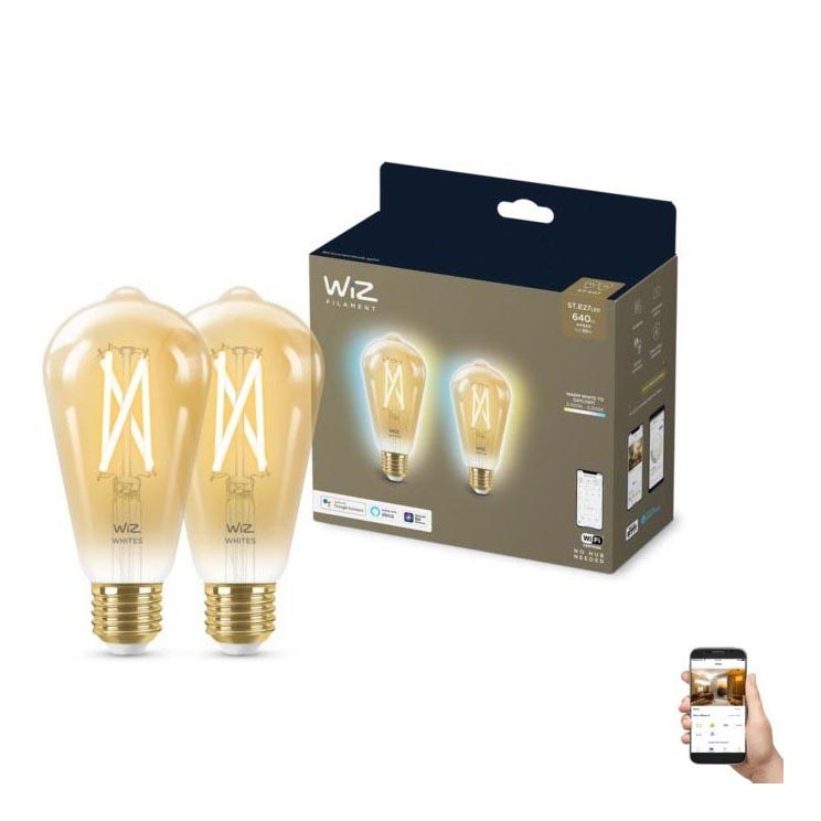 SET 2x Lampadina LED Dimmerabile VINTAGE FILAMENTO ST64 E27/6,7W/230V 2000-5000K Wi-Fi - WiZ