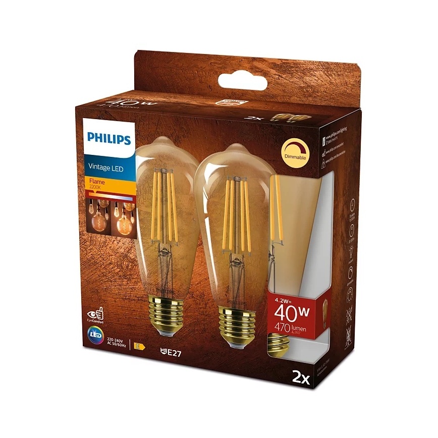SET 2x Lampadina LED dimmerabile VINTAGE Philips ST64 E27/4,2W/230V 2200K