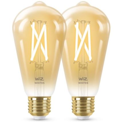 SET 2x Lampadina LED Dimmerabile VINTAGE FILAMENTO ST64 E27/6,7W/230V 2000-5000K Wi-Fi - WiZ