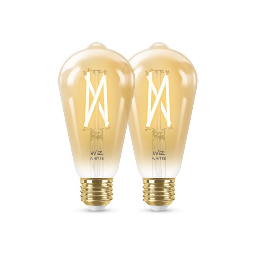 SET 2x Lampadina LED Dimmerabile VINTAGE FILAMENTO ST64 E27/6,7W/230V 2000-5000K Wi-Fi - WiZ