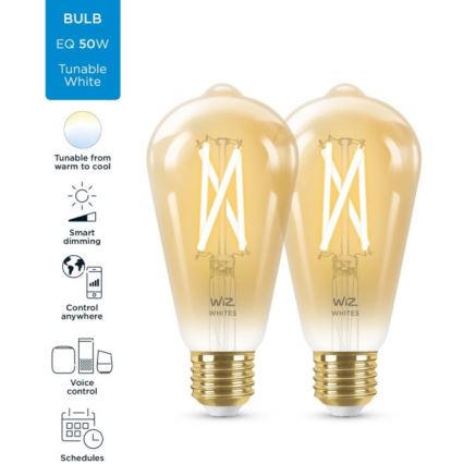 SET 2x Lampadina LED Dimmerabile VINTAGE FILAMENTO ST64 E27/6,7W/230V 2000-5000K Wi-Fi - WiZ