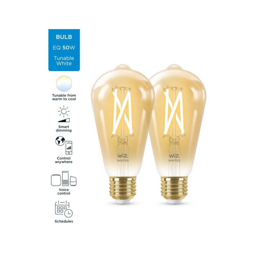 SET 2x Lampadina LED Dimmerabile VINTAGE FILAMENTO ST64 E27/6,7W/230V 2000-5000K Wi-Fi - WiZ