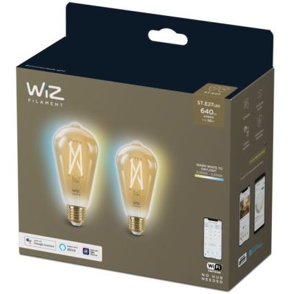SET 2x Lampadina LED Dimmerabile VINTAGE FILAMENTO ST64 E27/6,7W/230V 2000-5000K Wi-Fi - WiZ