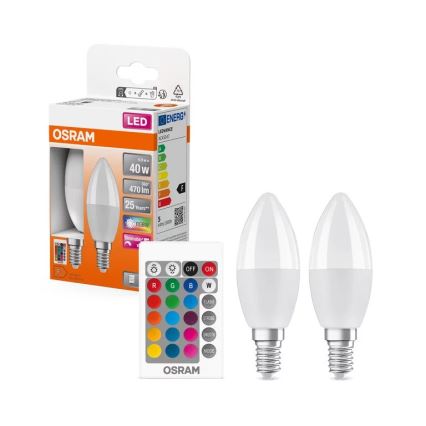 SET 2x Lampadina LED RGBW dimmerabile B38 E14/4,9W/230V 2700K + telecomando - Osram