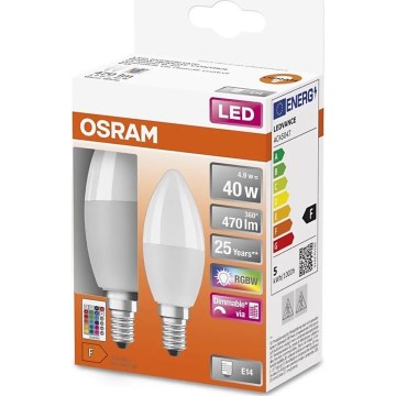 SET 2x Lampadina LED RGBW dimmerabile B38 E14/4,9W/230V 2700K + telecomando - Osram