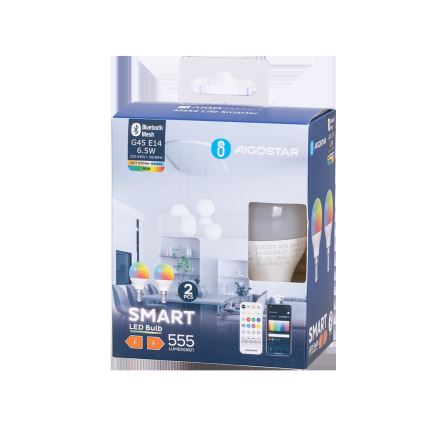 SET 2x Lampadina LED RGBW dimmerabile MESH Smart G45 E14/6,5W/230V 2700-6500K - Aigostar