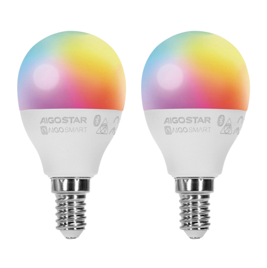 SET 2x Lampadina LED RGBW dimmerabile MESH Smart G45 E14/6,5W/230V 2700-6500K - Aigostar