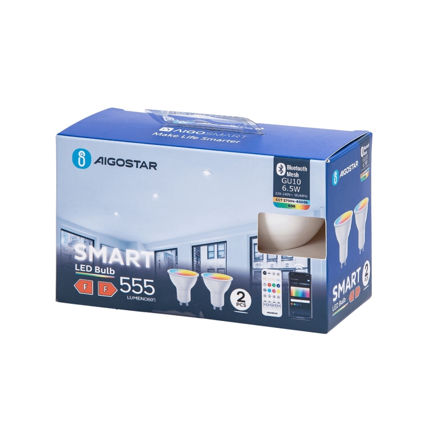 SET 2x Lampadina LED RGBW dimmerabile MESH Smart GU10/6,5W/230V 2700-6500K - Aigostar