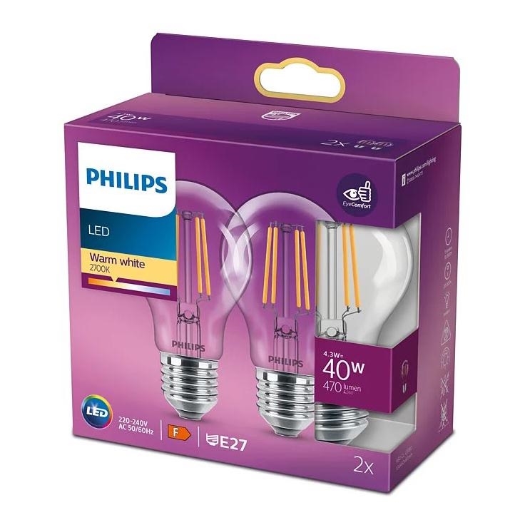 SET 2x LED-Glühbirne VINTAGE Philips A60 E27/4,3W/230V 2700K