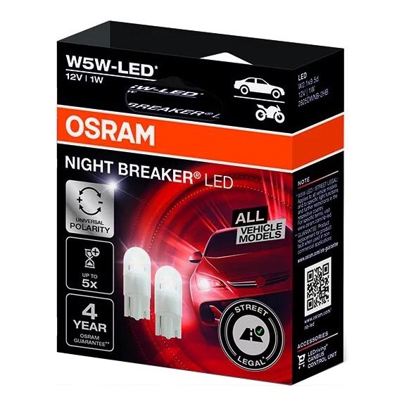 SET 2x LED Lampadine auto NIGHT BREAKER W2.1x9.5d/1W/12V 5700K - Osram