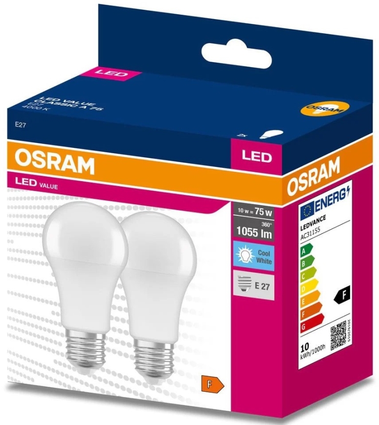 SET 2x LED-Lampe A60 E27/10W/230V 4000K - Osram