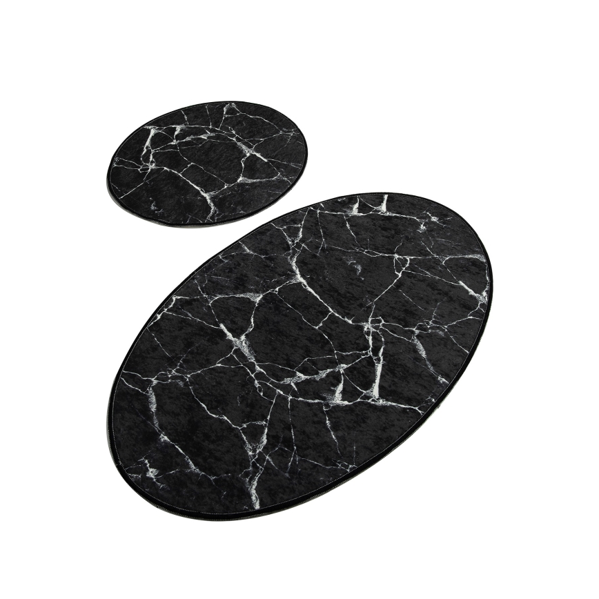 SET 2x Tappeto da bagno MARBLE 50x60/60x100 cm nero