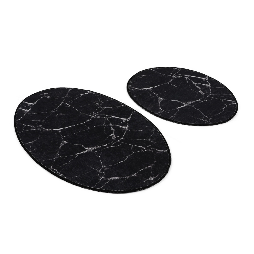 SET 2x Tappeto da bagno MARBLE 50x60/60x100 cm nero