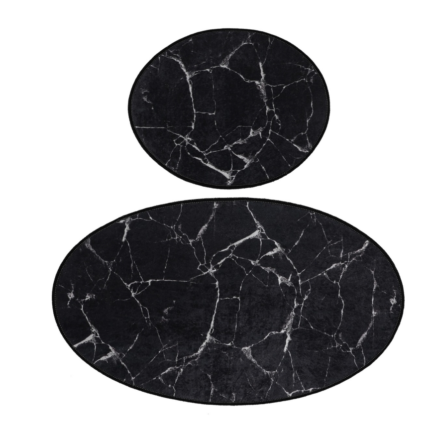 SET 2x Tappeto da bagno MARBLE 50x60/60x100 cm nero