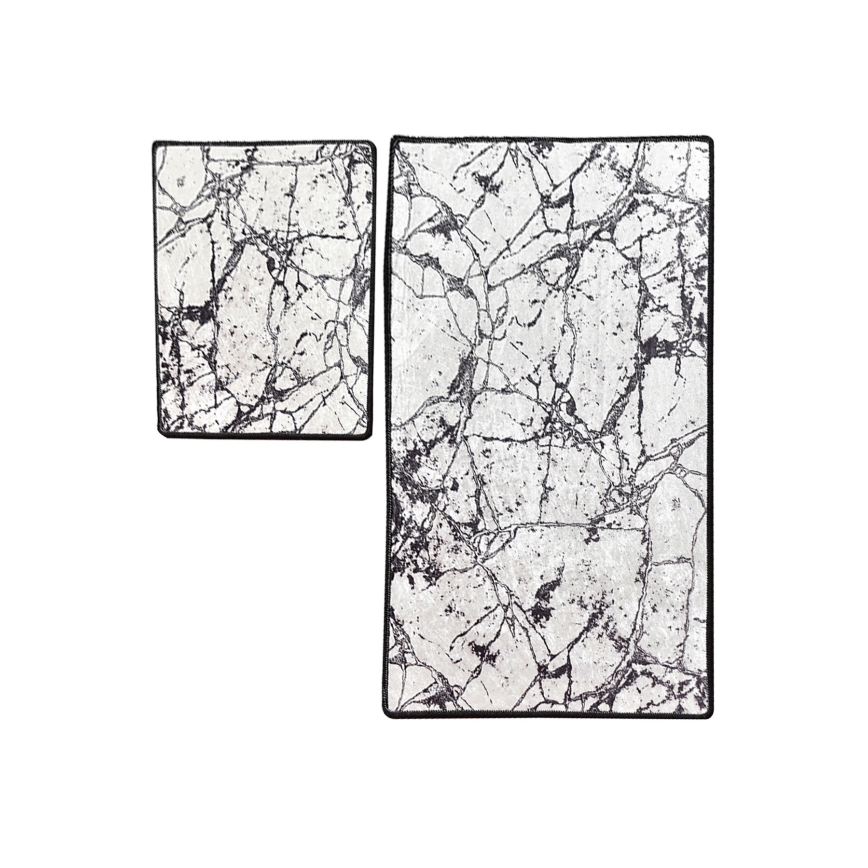 SET 2x Tappeto da bagno MARBLE 60/100 cm bianco/nero
