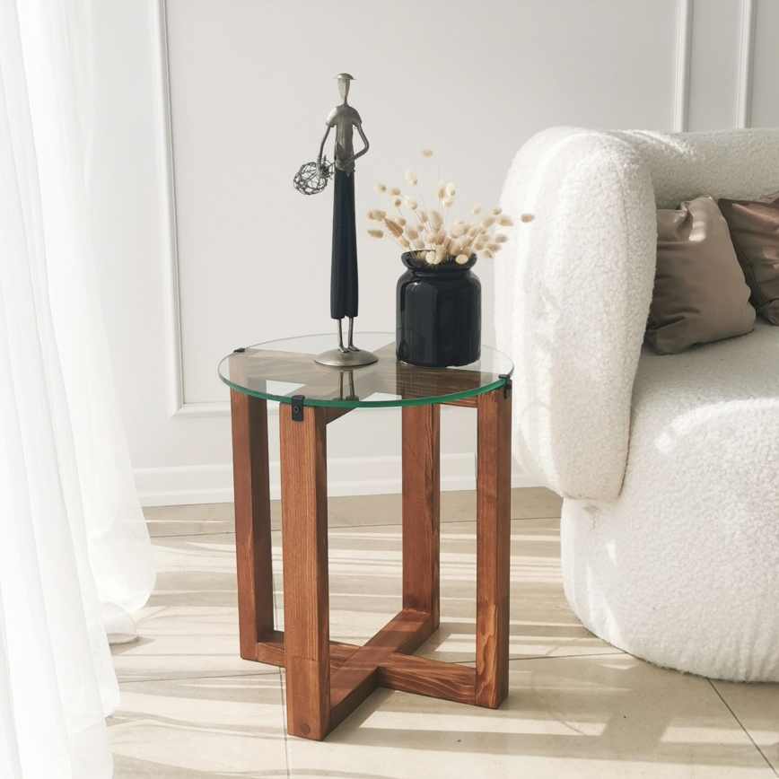 SET 2x Tavolino AMALFI diametro 40 cm marrone/limpido