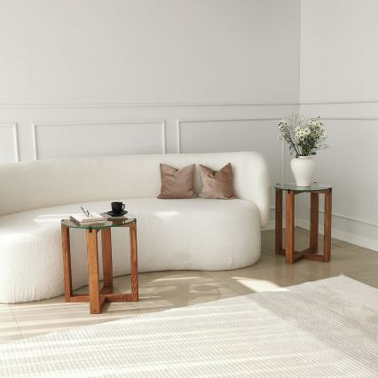 SET 2x Tavolino AMALFI diametro 40 cm marrone/limpido