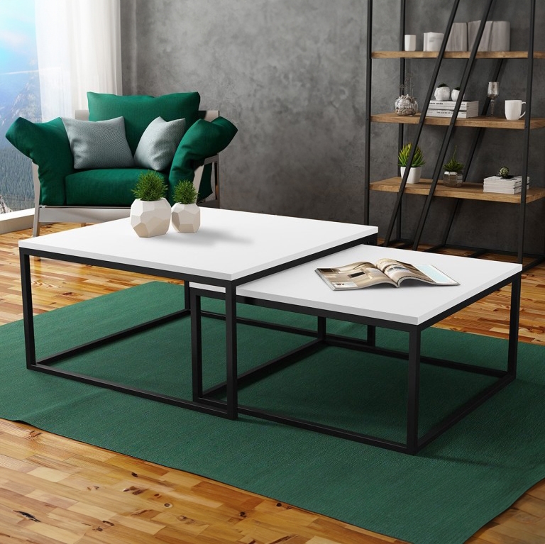 SET 2x Tavolino DUAL bianco/nero