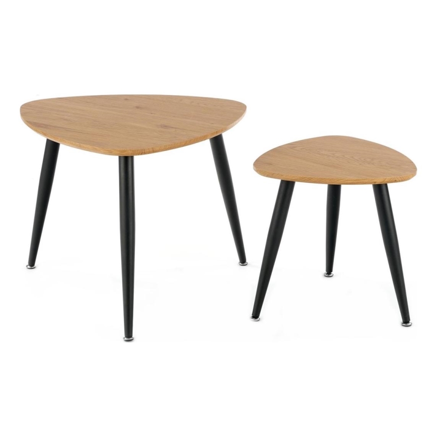 SET 2x Tavolino NICEA diametro 40/60 cm oro quercia/nero