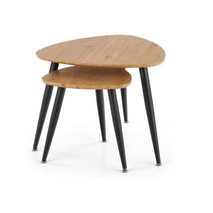 SET 2x Tavolino NICEA diametro 40/60 cm oro quercia/nero