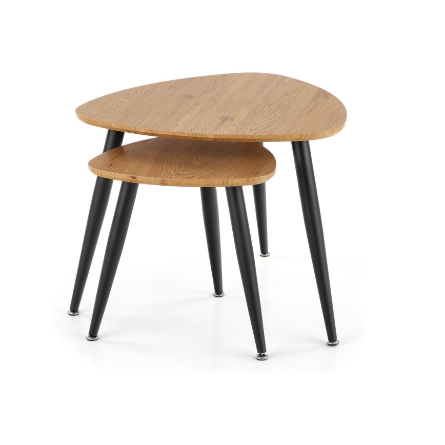 SET 2x Tavolino NICEA diametro 40/60 cm oro quercia/nero