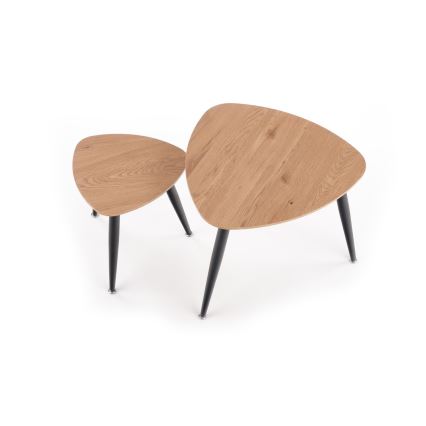 SET 2x Tavolino NICEA diametro 40/60 cm oro quercia/nero