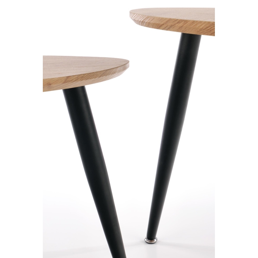 SET 2x Tavolino NICEA diametro 40/60 cm oro quercia/nero