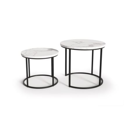 SET 2x Tavolino OREO diametro 43/53 cm nero/marmor decor