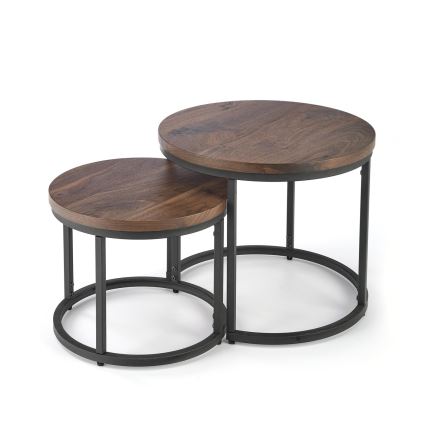 SET 2x Tavolino da caffè OREO diam. 43/53 cm nero/noce