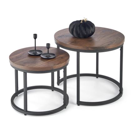 SET 2x Tavolino da caffè OREO diam. 43/53 cm nero/noce