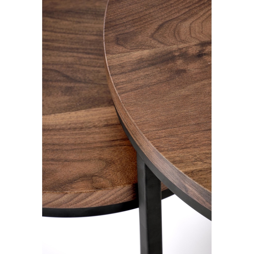 SET 2x Tavolino da caffè OREO diam. 43/53 cm nero/noce