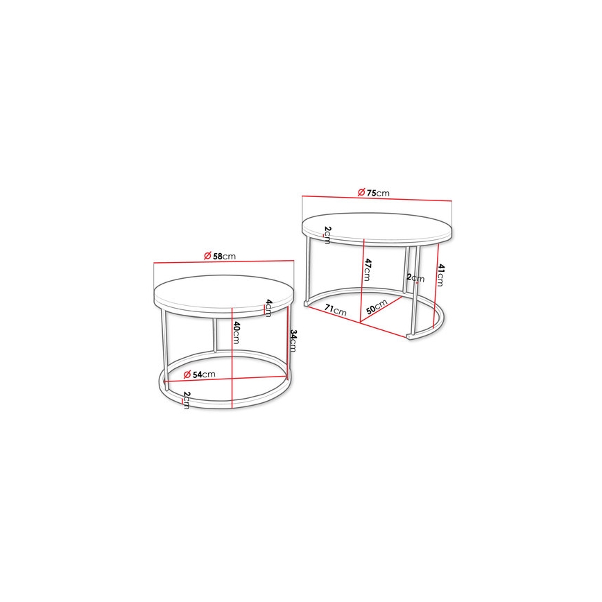 SET 2x Tavolino RABEN nero/oro quercia