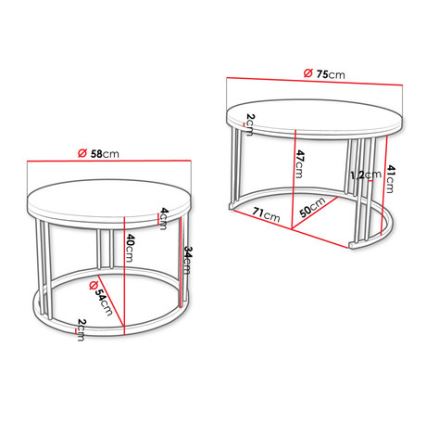 SET 2x Tavolino RAGNAR nero/bianco