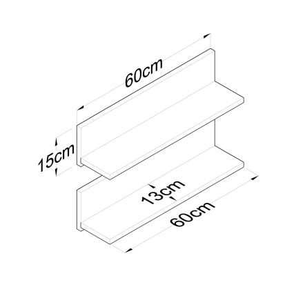SET 2x Wandregal RANI 60x15 cm braun