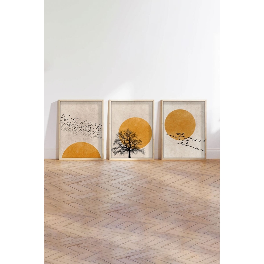 SET 3x Bild im Fotorahmen 50x70 cm beige/gelb