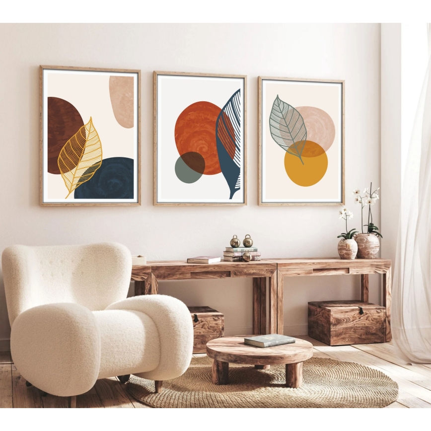SET 3x Bild im Fotorahmen 50x70 cm bunt