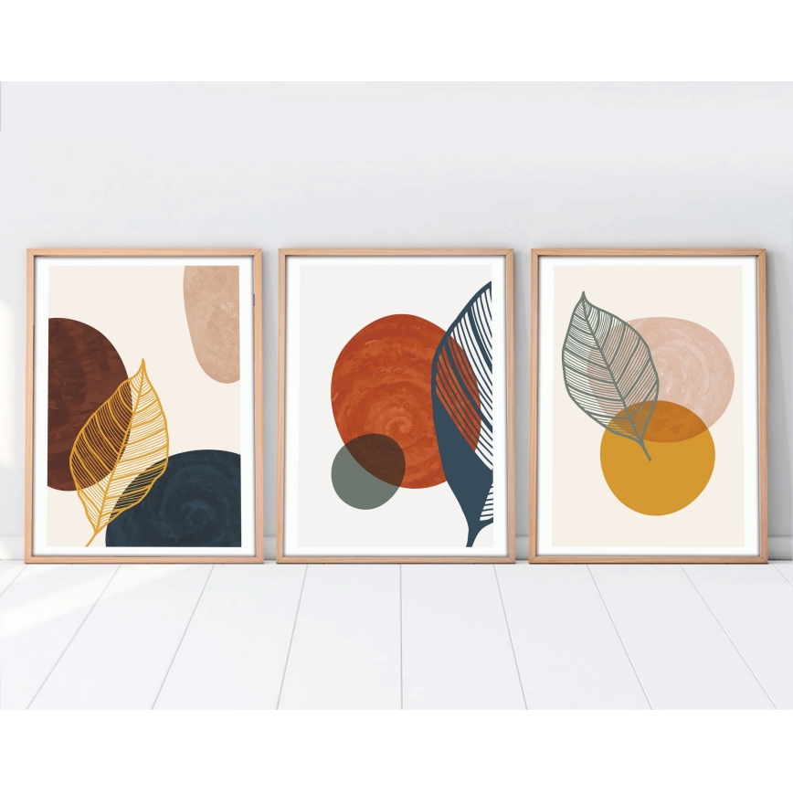 SET 3x Bild im Fotorahmen 50x70 cm bunt