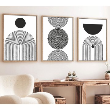 SET 3x Bild im Fotorahmen 50x70 cm schwarz/weiß