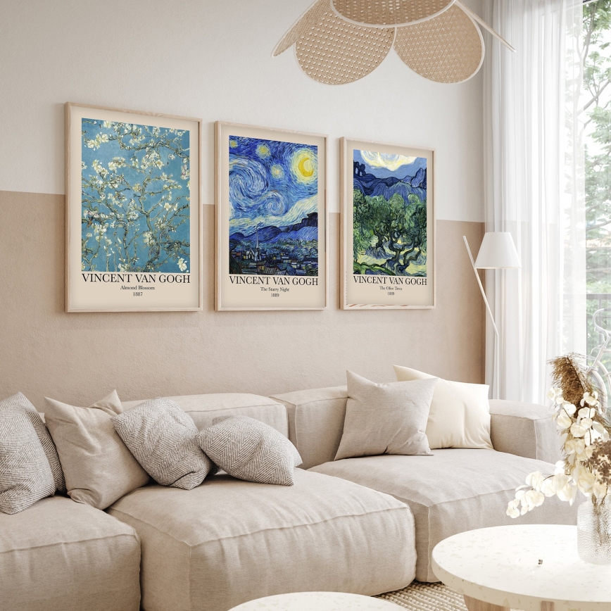 SET 3x Bild im Fotorahmen 50x70 cm Vincent van Gogh