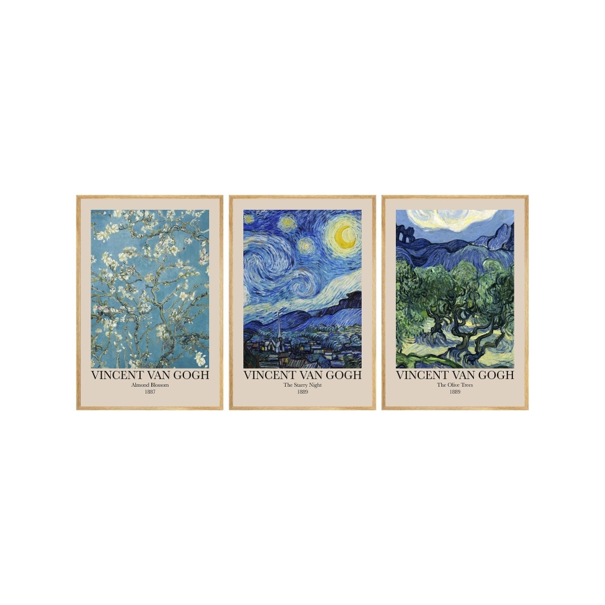 SET 3x Bild im Fotorahmen 50x70 cm Vincent van Gogh