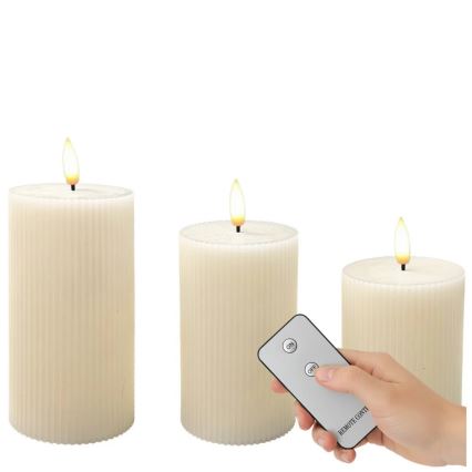 Set 3x candele LED BRILLO, LED/3xAAA, colore crema + telecomando
