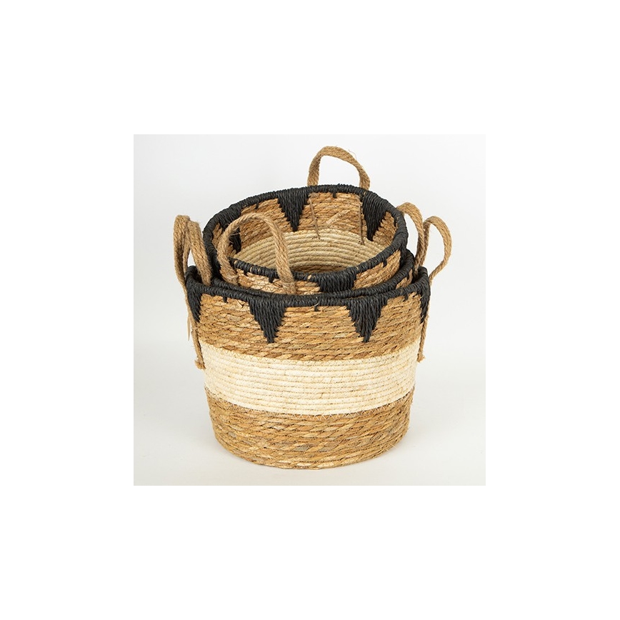 SET 3x Cestino di paglia beige/nero 27x20/30x22/36x28 cm