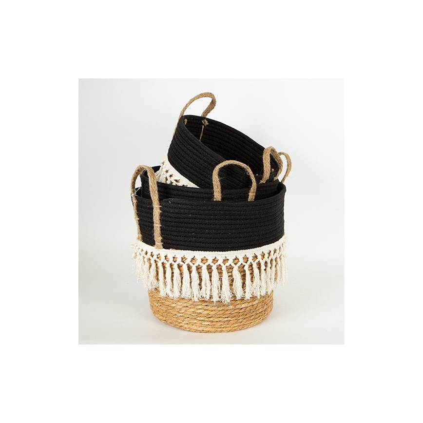 SET 3x Cestino di paglia beige/nero/bianco 25x17x23/28x22x25/35x28x30 cm