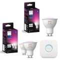 Set 3x dimmbare LED-RGBW-Leuchtmittel Philips Hue WHITE AND COLOR AMBIANCE GU10/4,2W/230V 2000-6500K + Hue Bridge