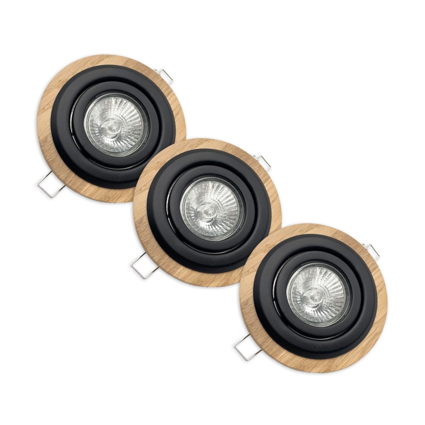 SET 3x Einbauleuchte TOBBY 1xG9/20W/230V d 11,5 cm Eiche/schwarz